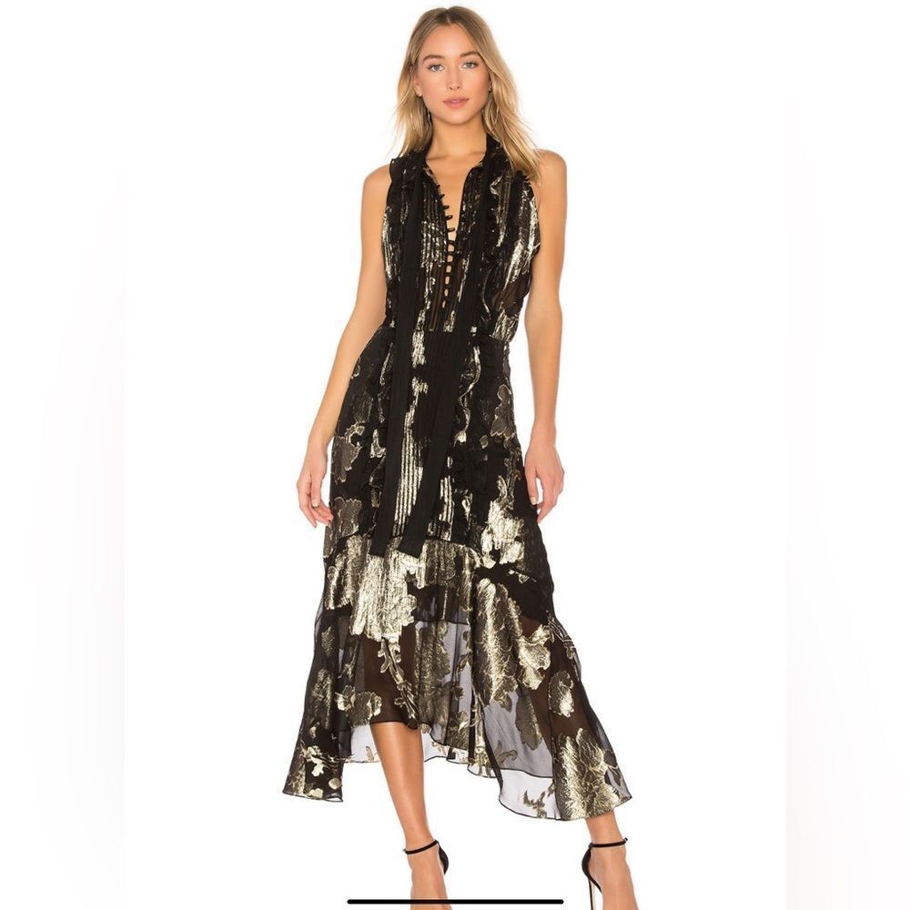 A.L.C. Harriet Chiffon With Metallic Print Cocktail Dress Size 2 Nwot